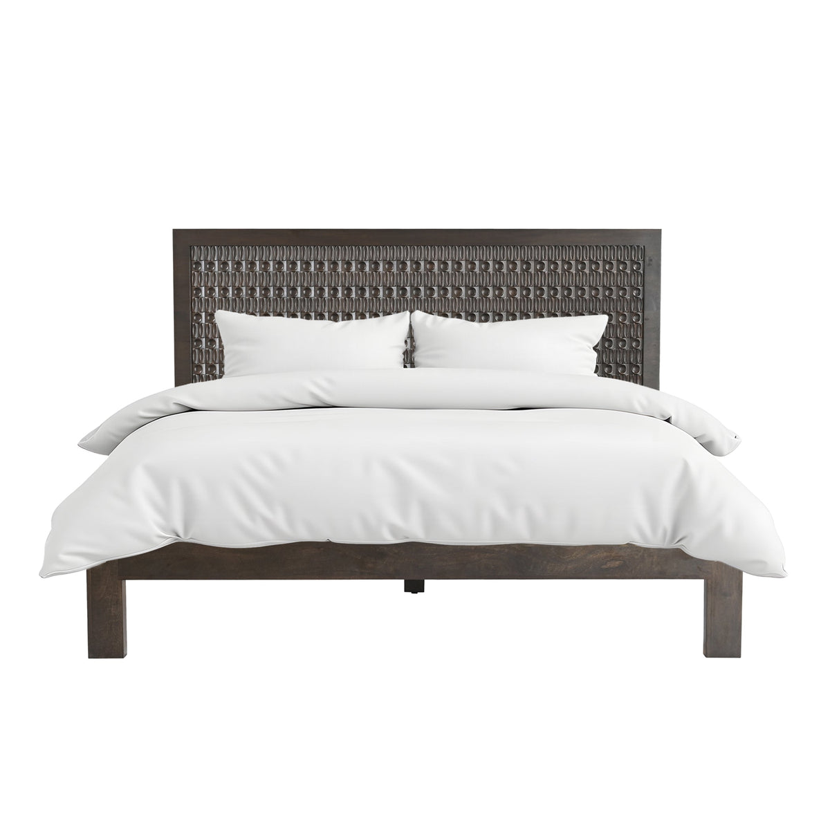 66" Dark Java Carved Wood Queen Size Bed