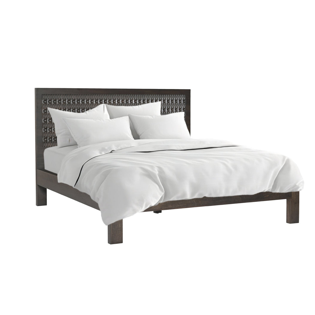 66" Dark Java Carved Wood Queen Size Bed