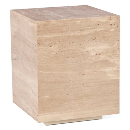18" Travertine Stone Drum Side Table