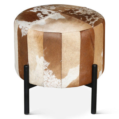 19" Brown Hair-on-Hide Leather Stool