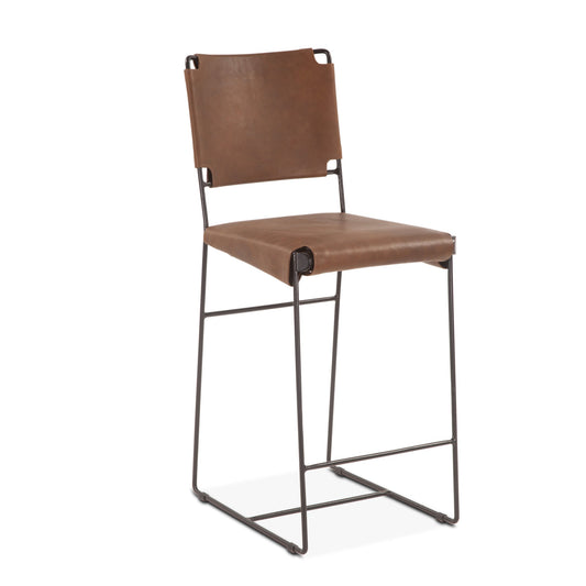 18" Brown Buffalo Leather Counter Chair