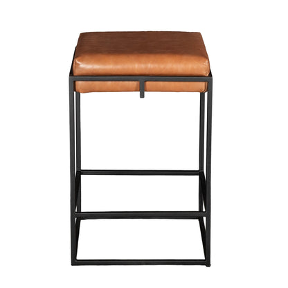 17" Cognac Leather Backless Counter Stool