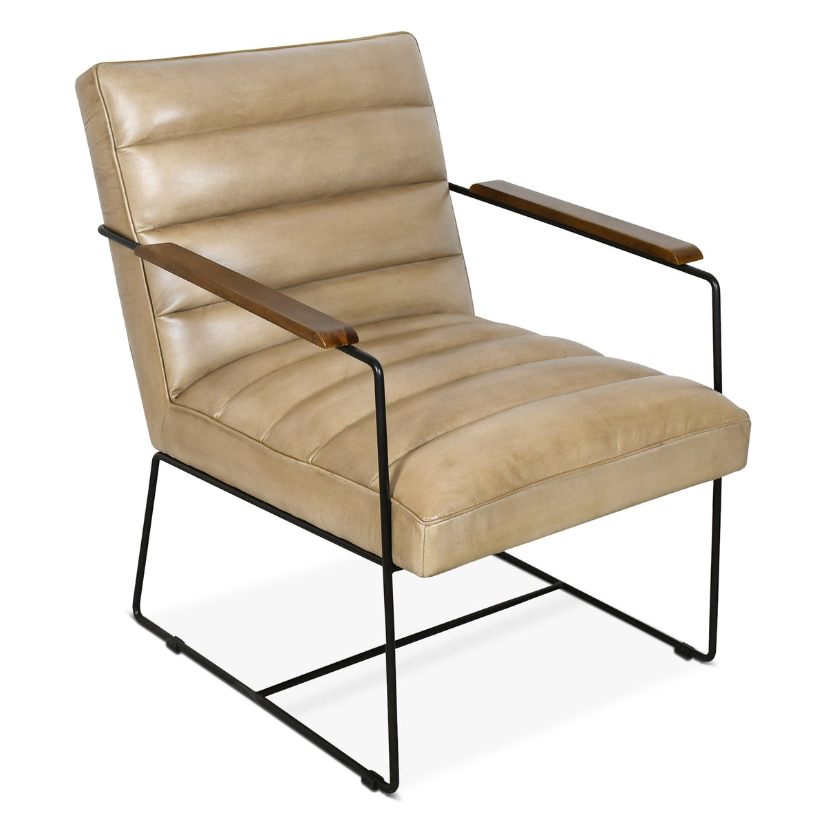 26" Antique Ivory Leather Accent Chair