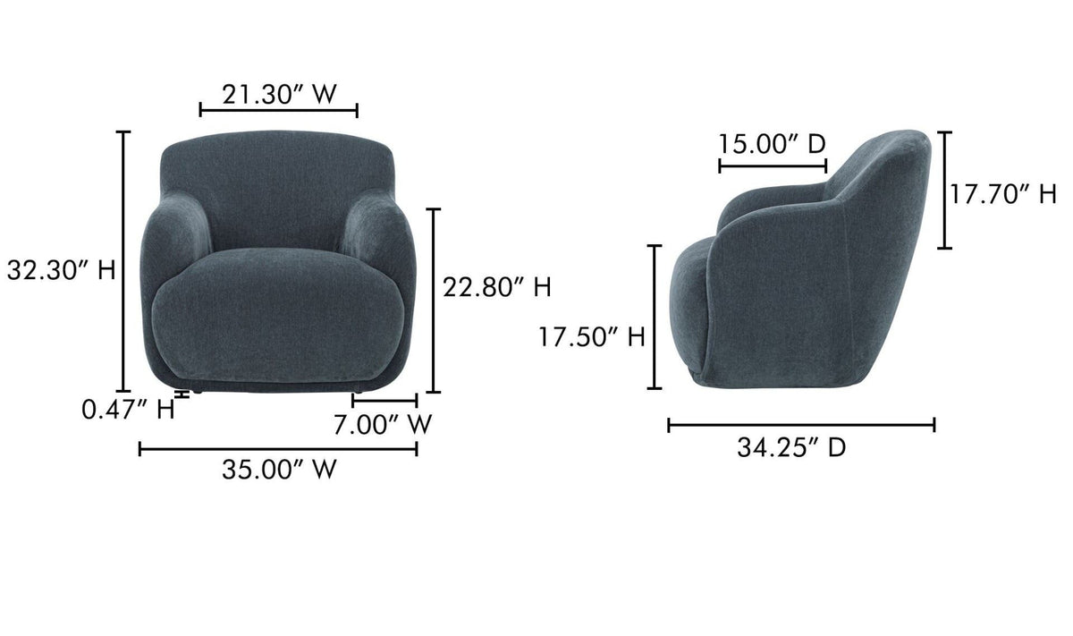 35" Slate Blue Upholstered Lounge Chair