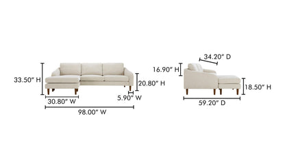 98" Oatmeal Upholstered Sectional