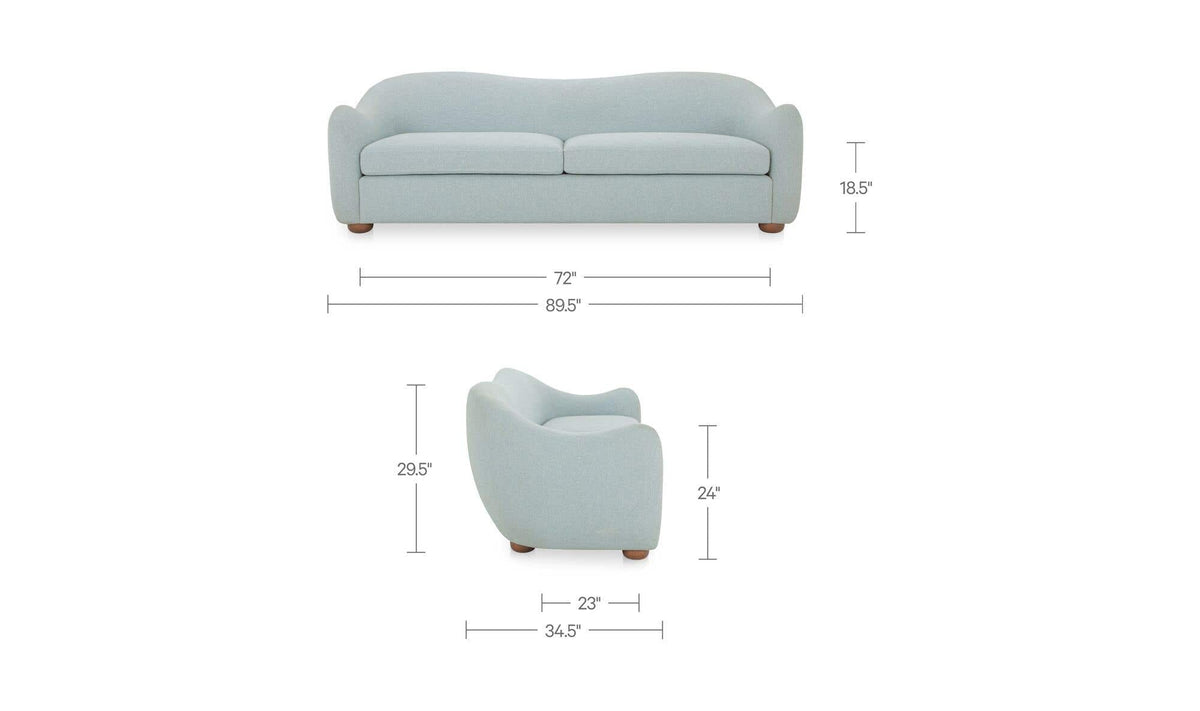 89.8" Light Blue Upholstered Sofa