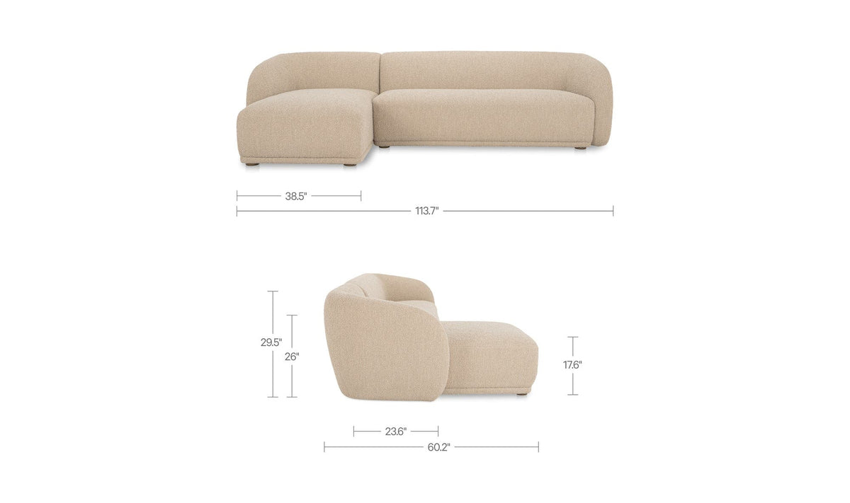 113.75" Beige Boucle Left Facing Sectional