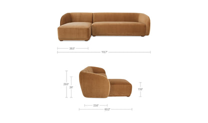 113.75" Tan Faux Mohair Upholstered Left Facing Sectional