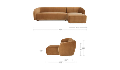 113.75" Tan Faux Mohair Upholstered Right Facing Sectional