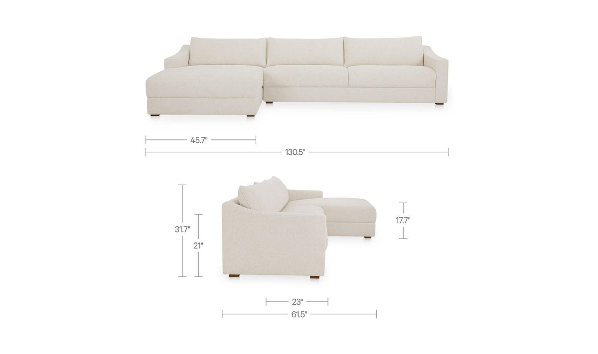 130.5" Flecked Oat Upholstered Left Facing Sectional