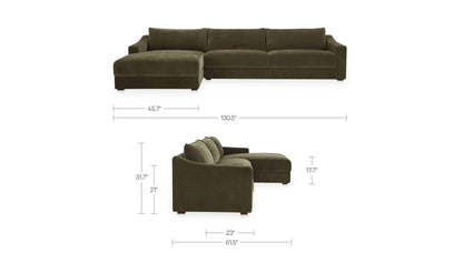 130.5" Cedar Green Upholstered Left Facing Sectional