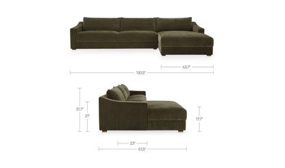 130.5" Cedar Green Upholstered Right Facing Sectional