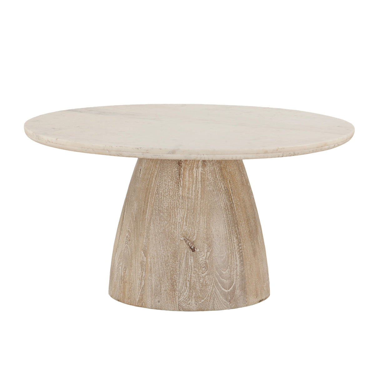 36" White Marble and Whitewash Mango Coffee Table