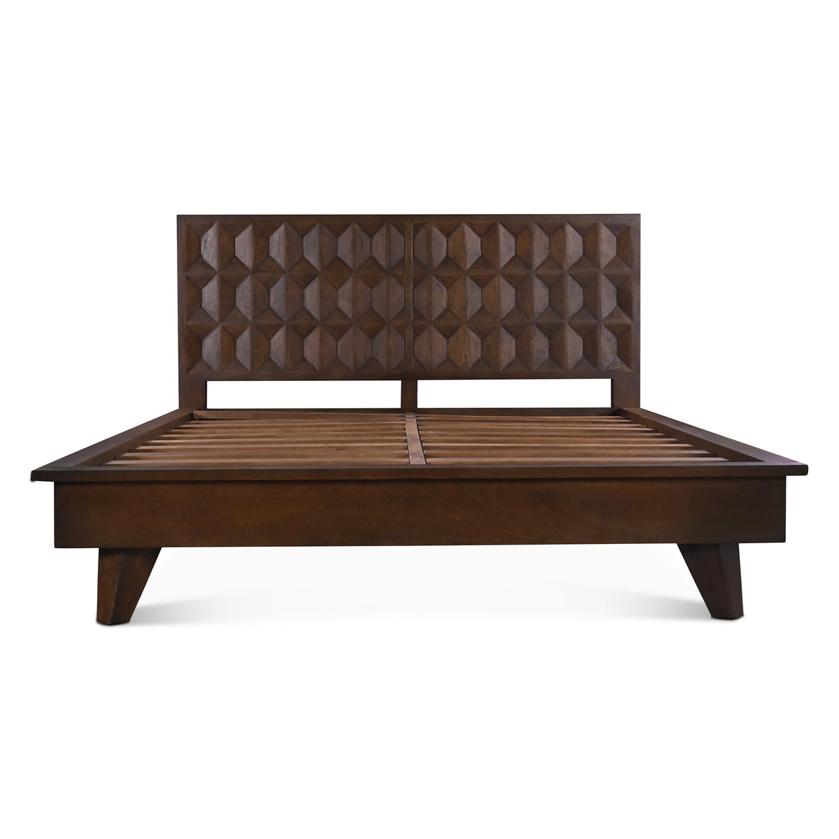 67" Royal Brown Carved Wood Queen Size Bed