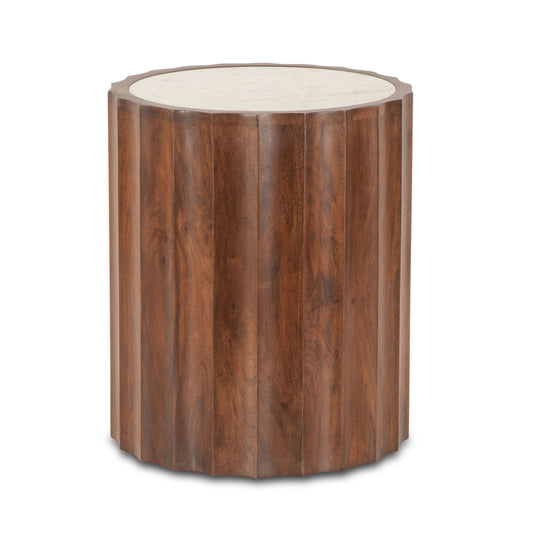 18" White Marble and Royal Brown Mango Side Table