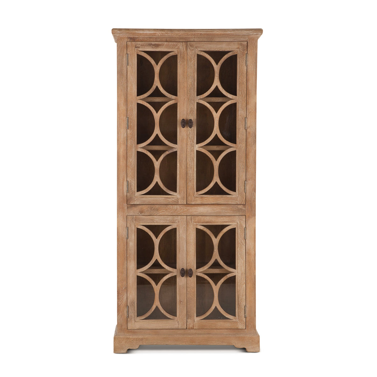 38" Antique Oak Tall Glass Cabinet