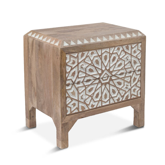 26" Carved Natural White Nightstand