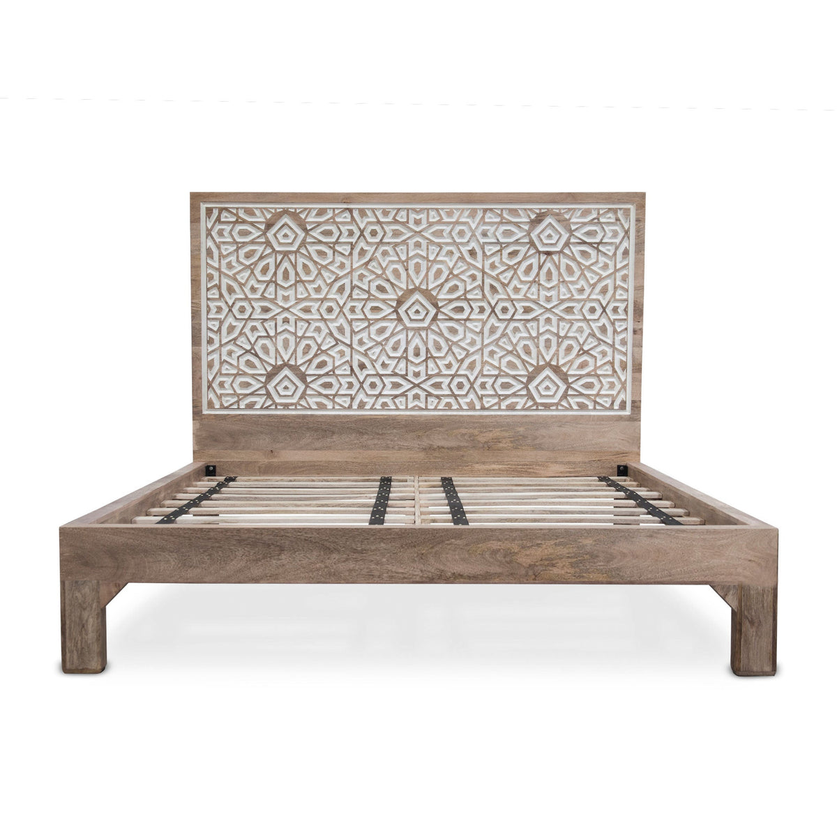 82" Carved Natural White King Size Bed