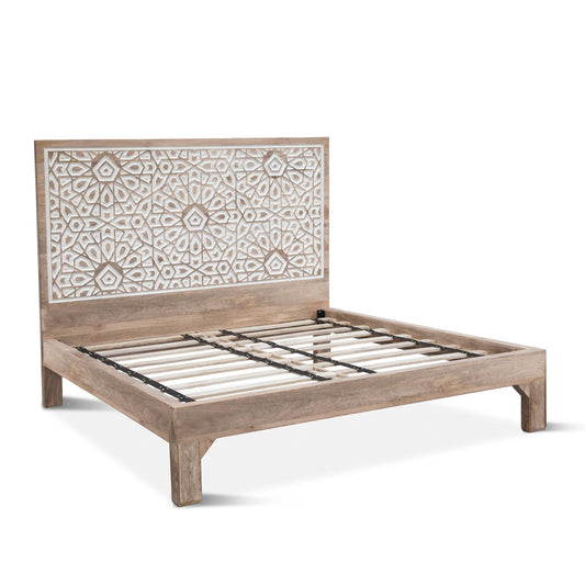 82" Carved Natural White King Size Bed