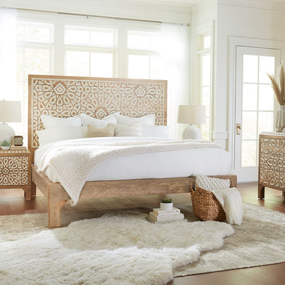 82" Carved Natural White King Size Bed