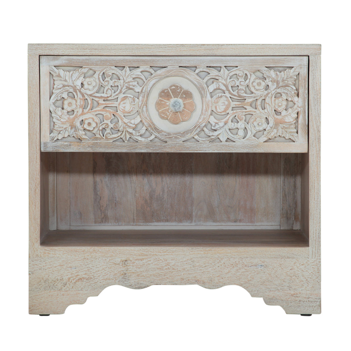 26" Carved Heirloom White Mango Nightstand