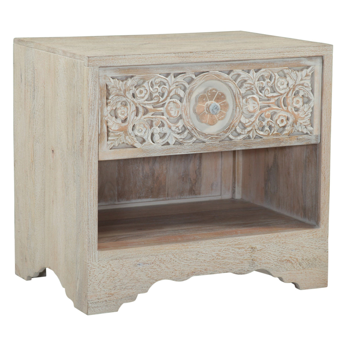 26" Carved Heirloom White Mango Nightstand