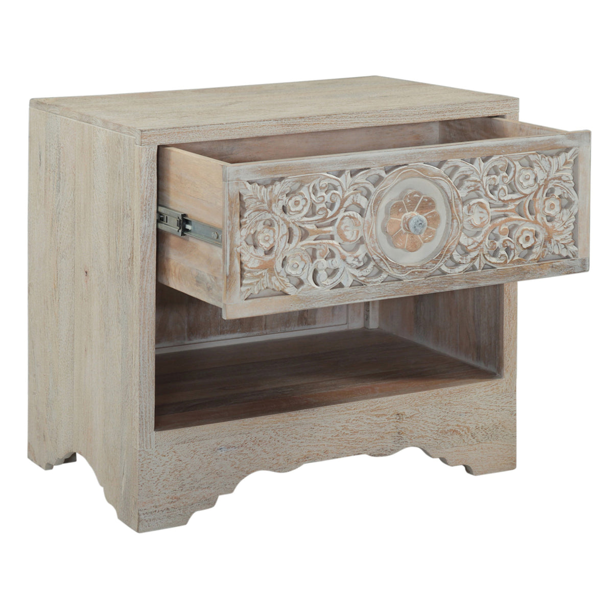 26" Carved Heirloom White Mango Nightstand