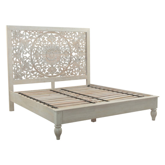 80" Carved Heirloom White Mango King Bed