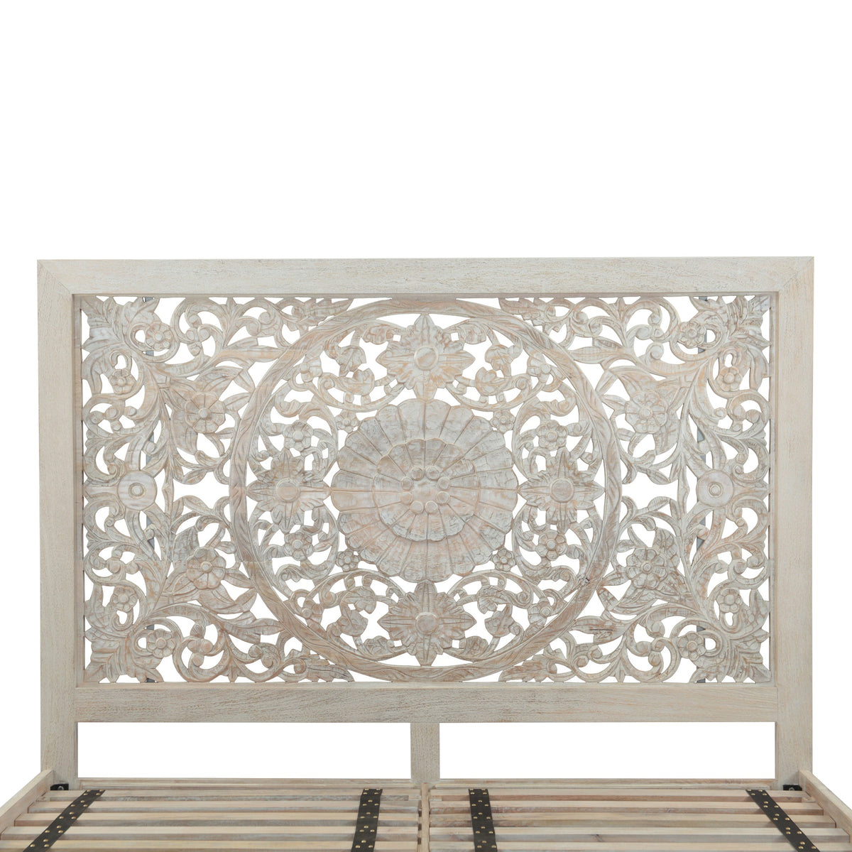 80" Carved Heirloom White Mango King Bed