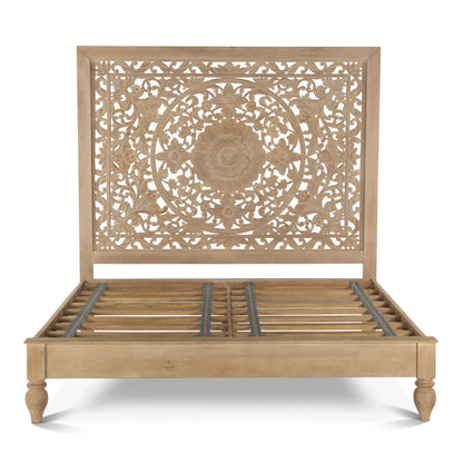 80" Hand-Carved Whitewash King Size Bed