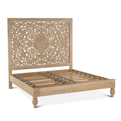 80" Hand-Carved Whitewash King Size Bed