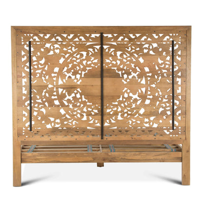 80" Hand-Carved Whitewash King Size Bed