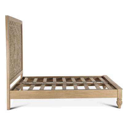 80" Hand-Carved Whitewash King Size Bed