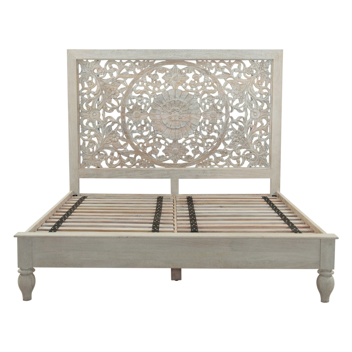64" Hand Carved Heirloom White Mango Queen Bed