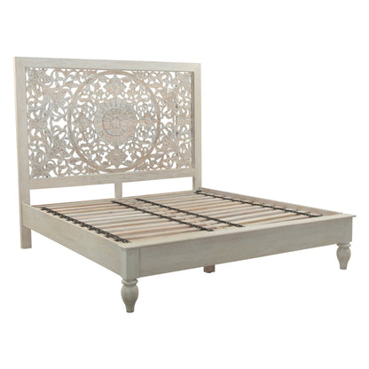64" Hand Carved Heirloom White Mango Queen Bed