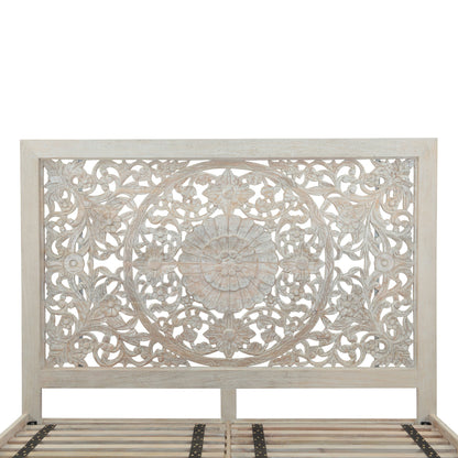 64" Hand Carved Heirloom White Mango Queen Bed