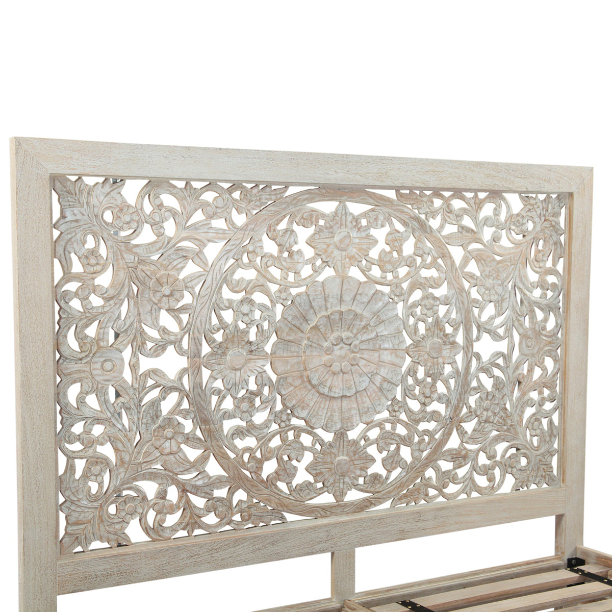 64" Hand Carved Heirloom White Mango Queen Bed