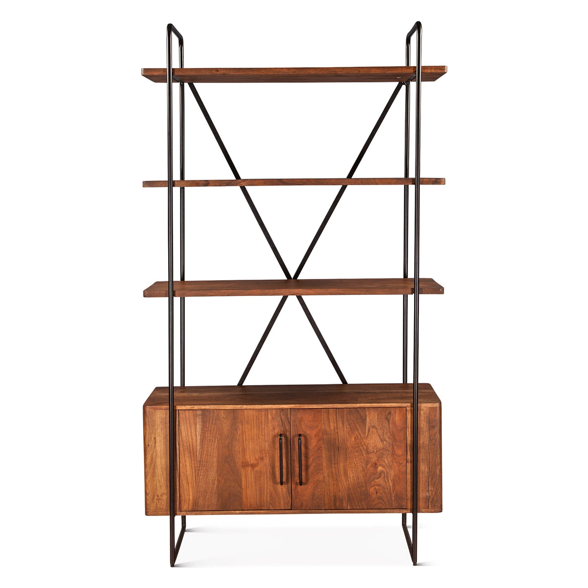 46" Pecan Brown Acacia Wood Bookshelf