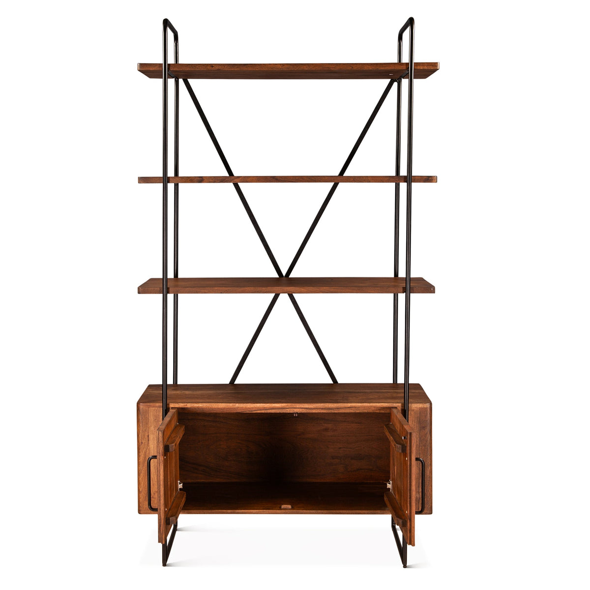 46" Pecan Brown Acacia Wood Bookshelf