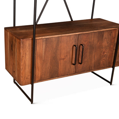 46" Pecan Brown Acacia Wood Bookshelf