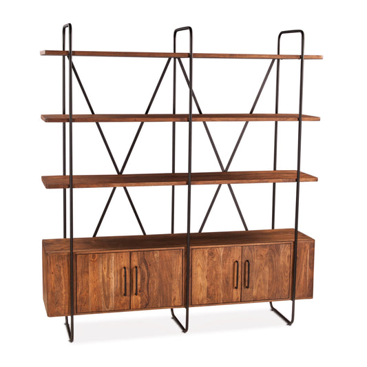 75" Pecan Brown Acacia Wood Bookshelf