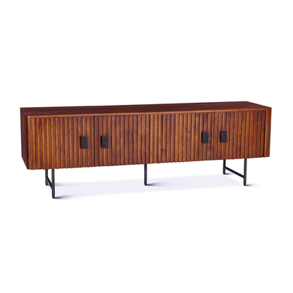 67" Pecan Brown Mango Wood Fluted Media Cabinet