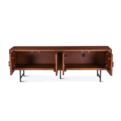 67" Pecan Brown Mango Wood Fluted Media Cabinet