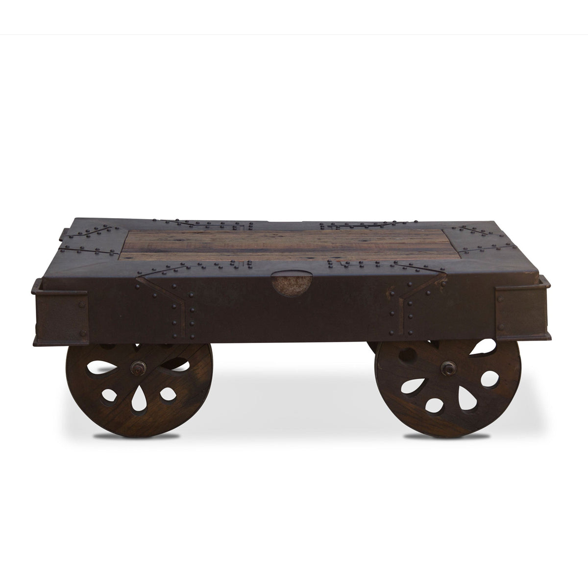 47" Reclaimed Wood Wheeled Coffee Table
