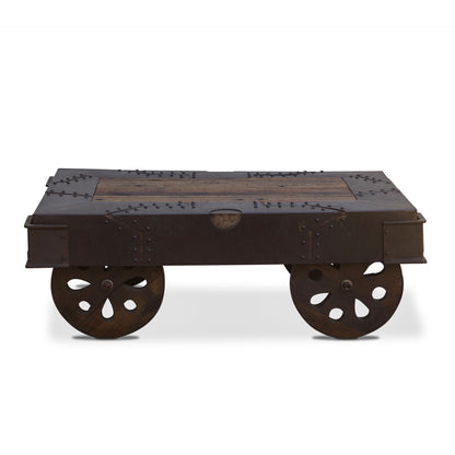 47" Reclaimed Wood Wheeled Coffee Table