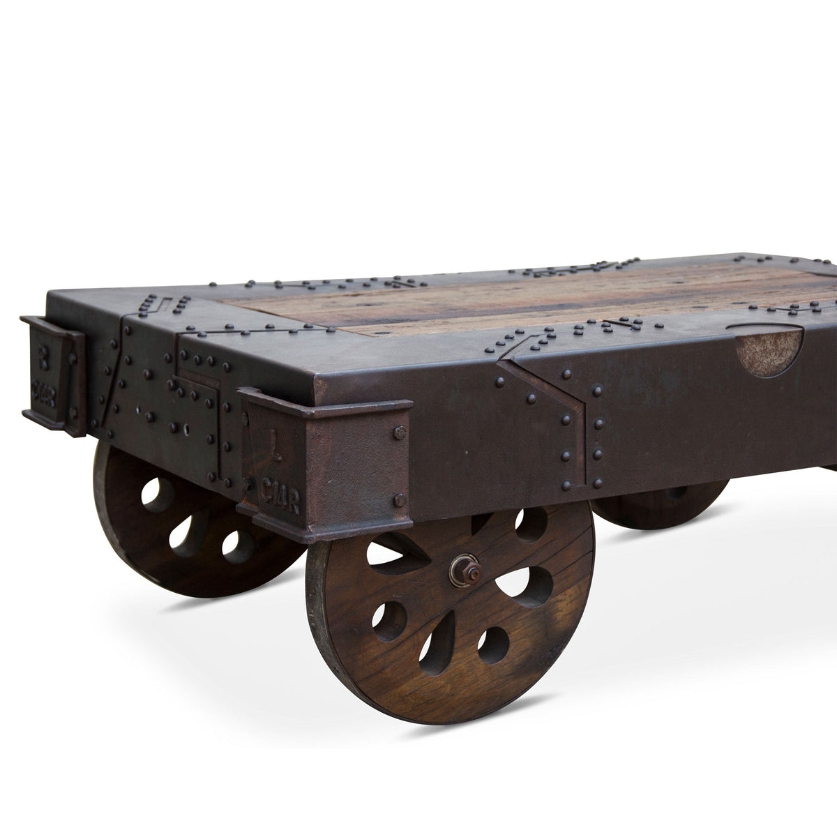47" Reclaimed Wood Wheeled Coffee Table