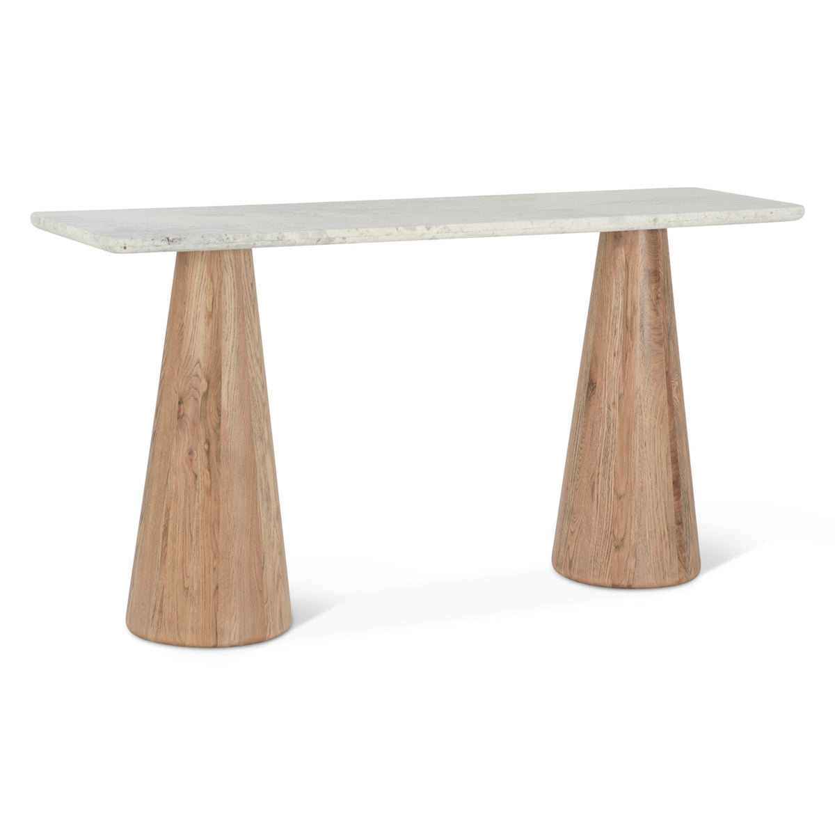 60" White Travertine and Light Mango Wood Console Table