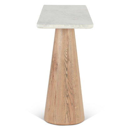 60" White Travertine and Light Mango Wood Console Table