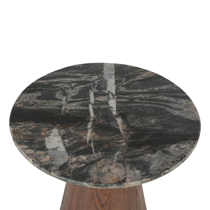 22" Lava Marble and Dark Oak Side Table