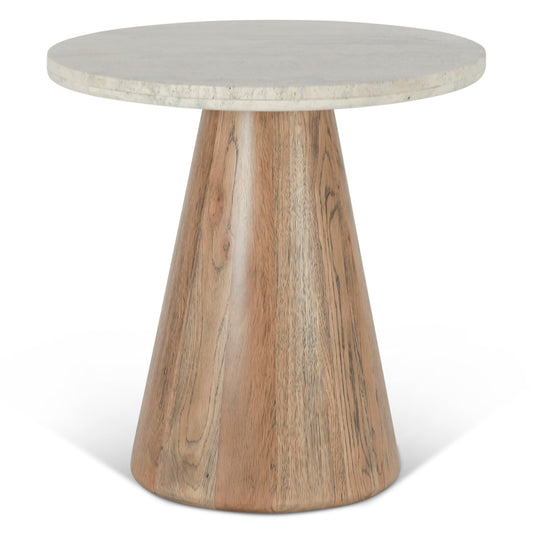 22" White Travertine and Light Mango Side Table